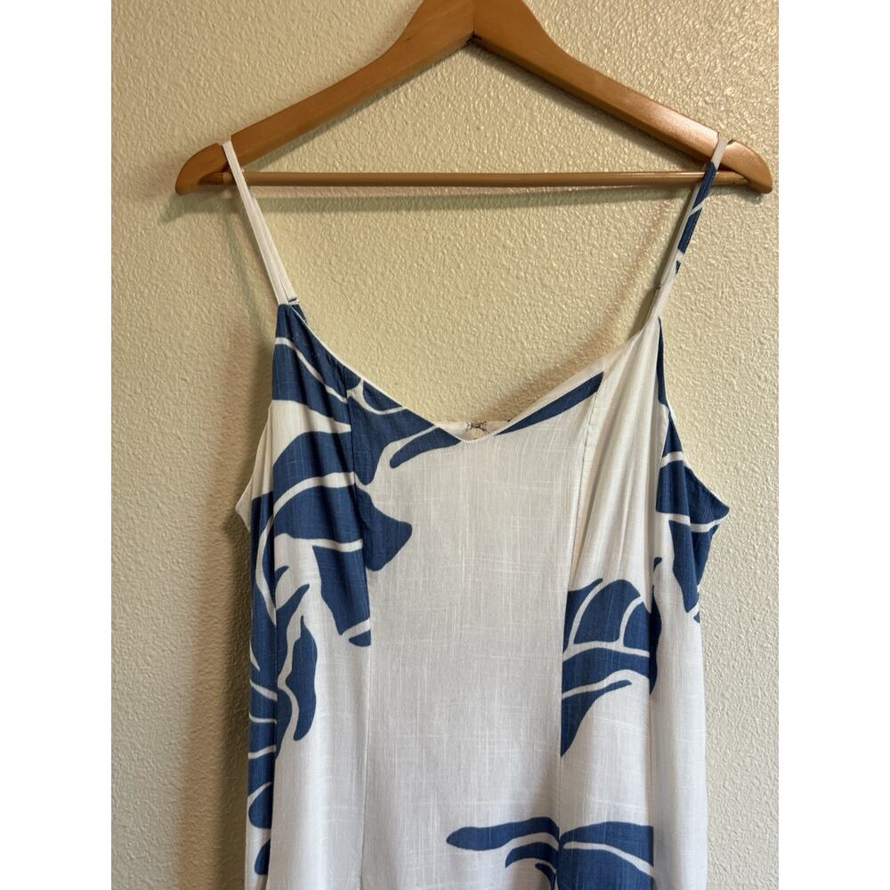 MSK Sun Dress Rayon Linen White Blue Sleeveless Lined Vacation Resortwear Size L - Picture 4 of 10